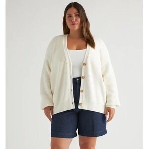 EUC Quince Womens 100% Organic Cotton Oversized Boyfriend Cardigan IVORY M